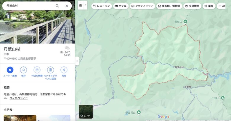 山梨県北都留郡丹波山村の地図