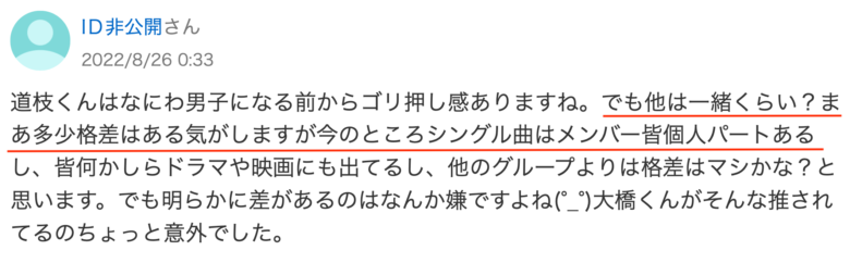 なにわ男子の人気格差についてのYahoo!知恵袋