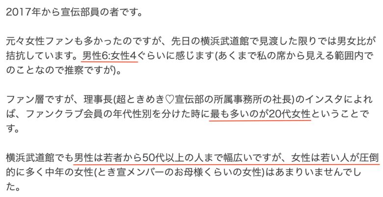 超ときめき宣伝部のファン男女比